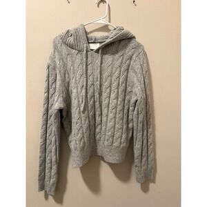 EVERY Cable Knit Hoodie Sweater Grey Cropped Long Sleeve Womens XS